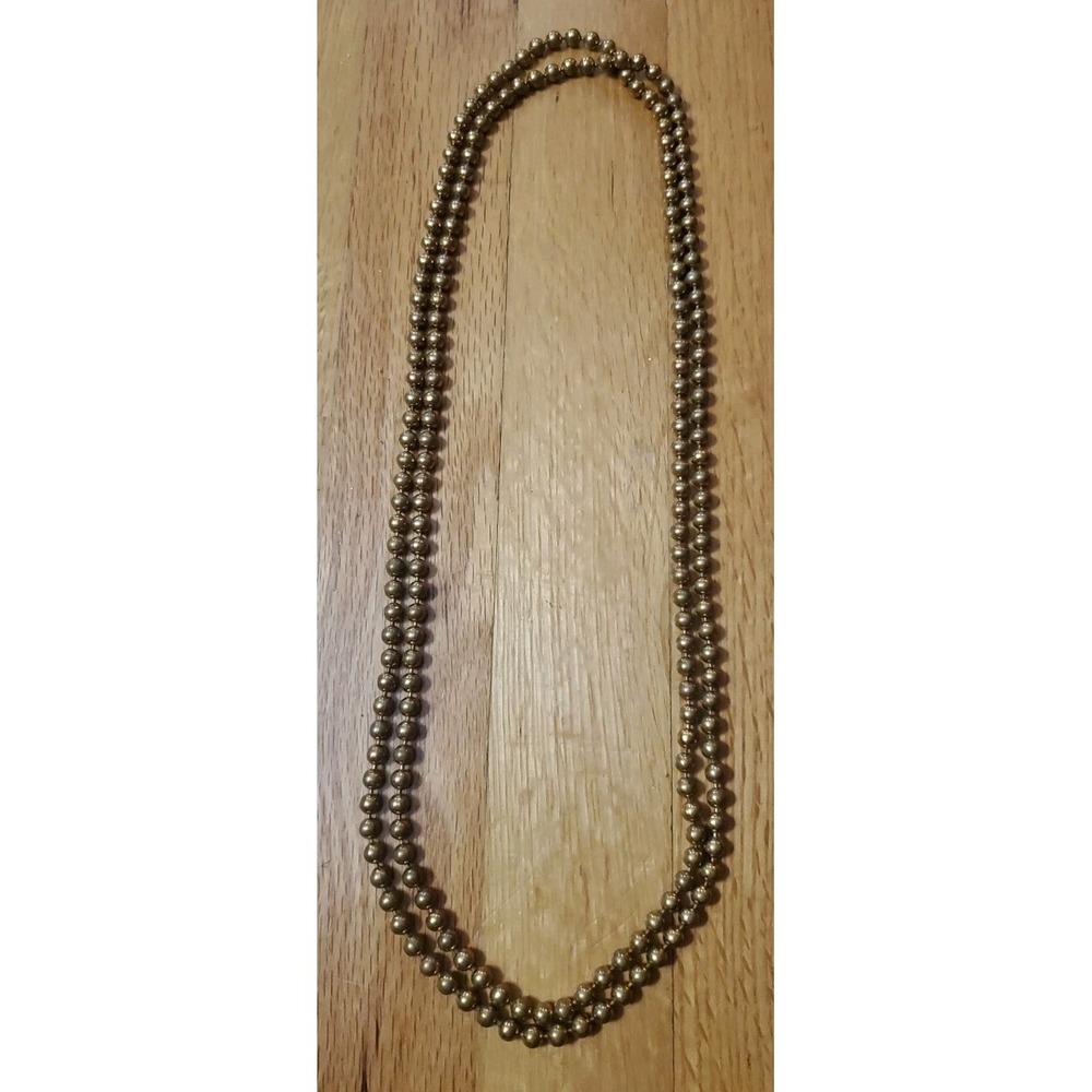 Vintage Ball Beaded Necklace Heavy Brass Tone Flapper 50"